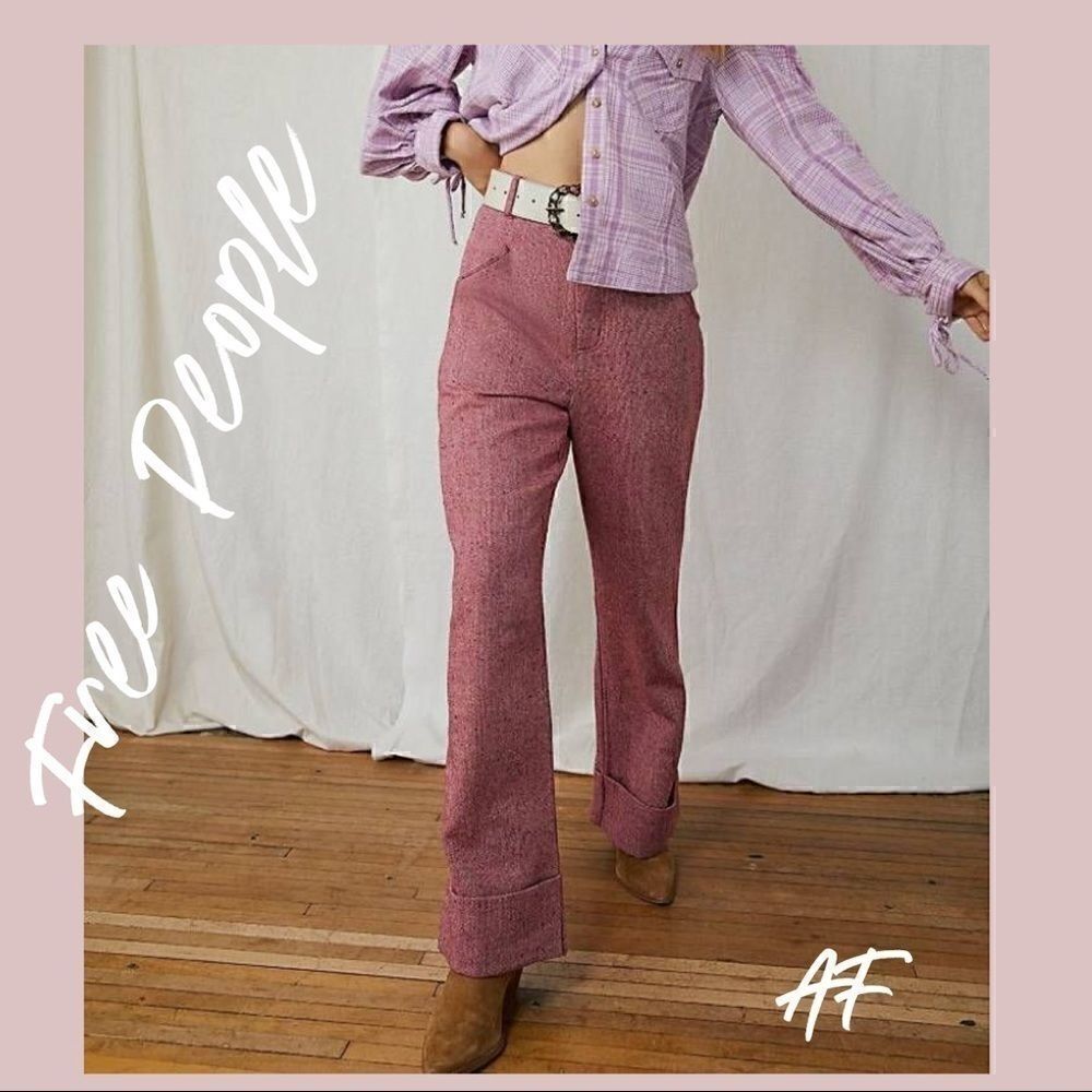 FREE PEOPLE SELINA TWEED TROUSERS PINK ROSE NWT